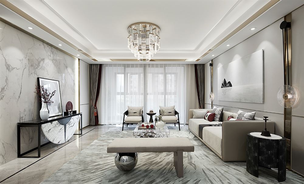 南京室内装修桐达翰林居137平米-现代新中式风格室内设计家装案例